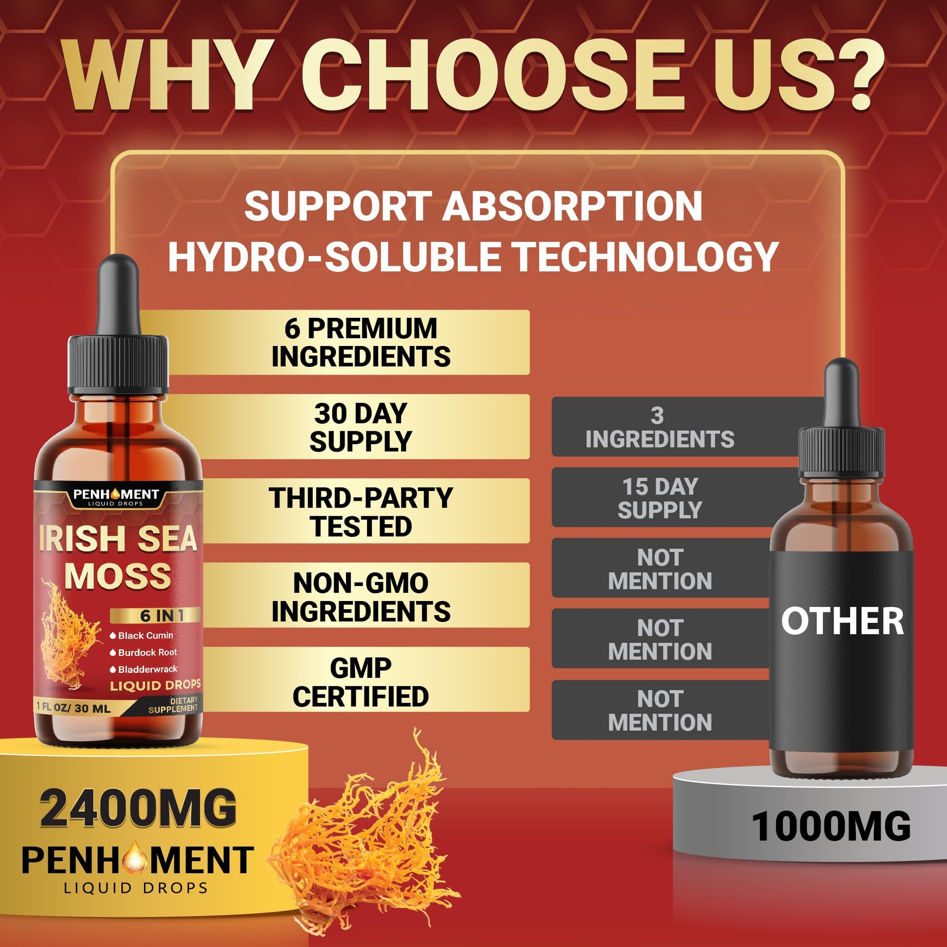 Penhoment 6in1 Sea Moss Drops with Black Seed Oil Irish Seamoss, Ashwagandha, Burdock Root & Bladderwrack - 1FL Oz - 30 Day Supply Penhoment buy australia supplements