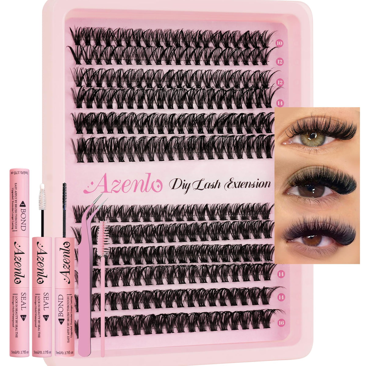 Azenlo Lash Extensions 40D+60D Cluster 240pcs DIY Wispy Lash Clusters 10-16mm Eyelash Clusters for Beginners At Home Individual Thin Band Lash Kit (40D+60D Kit) Azenlo