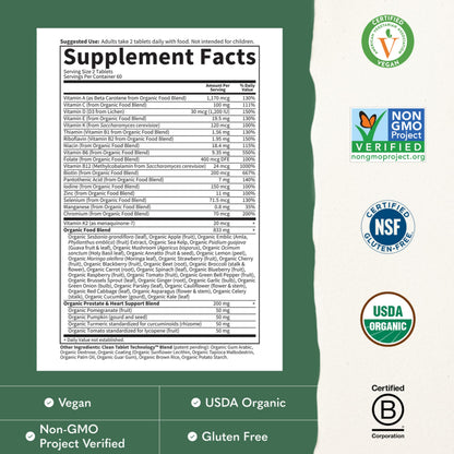Garden of Life Organics Men's 40+ Multivitamin with Prostate Support, B12 & Vitamins – Vegan Daily Whole Food Multivitamin, Non-GMO, Certified Organic, 60 Tablets Gsupps Australia