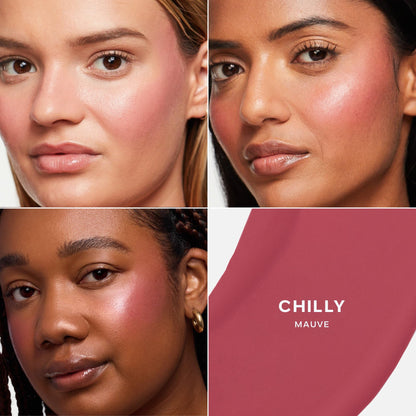 Saie Dew Liquid Blush for Cheeks - Hydrating Cream Blush Stick with a Blendable + Buildable Formula - Skincare Infused Dewy Cheek Tint for a Natural Flush - Glowy Makeup Essential - Chilly (.40 oz) Saie