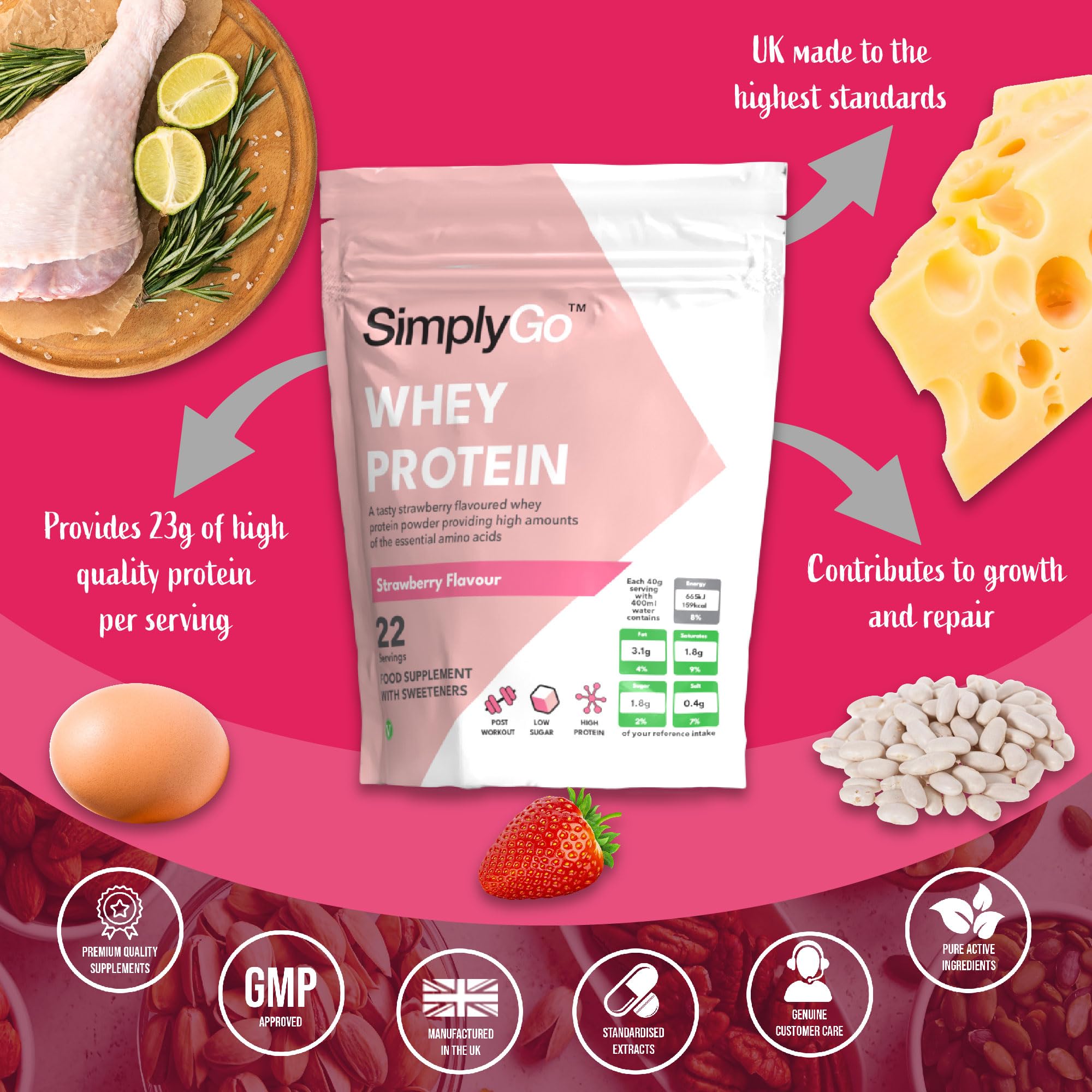 SimplyGo Whey Protein Powder | 900g | Simply Add 30g to Water, Juice or Shakes Simply Supplements buy australia supplements