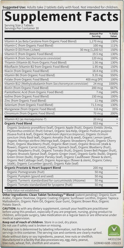 Garden of Life Organics Men's 40+ Multivitamin with Prostate Support, B12 & Vitamins – Vegan Daily Whole Food Multivitamin, Non-GMO, Certified Organic, 60 Tablets Gsupps Australia