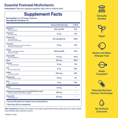 Ritual Postnatal Multivitamin for Women - Key Essential Vitamins and Minerals to Support Mom and Baby Postpartum and Throughout Lactation* - Choline, Omega-3 DHA - Mint - 60 Capsules - 30 Servings