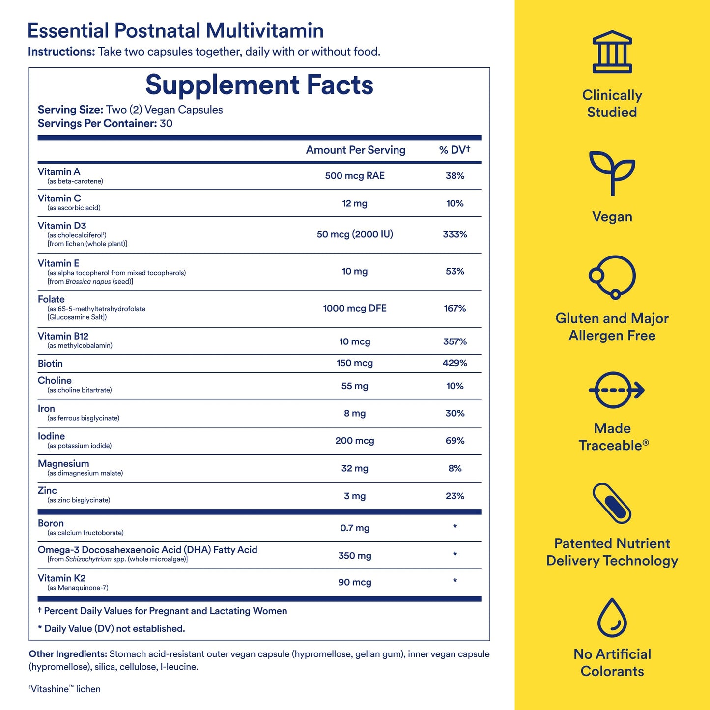 Ritual Postnatal Multivitamin for Women - Key Essential Vitamins and Minerals to Support Mom and Baby Postpartum and Throughout Lactation* - Choline, Omega-3 DHA - Mint - 60 Capsules - 30 Servings