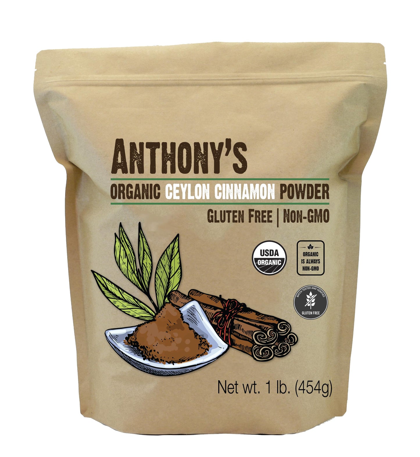 Anthony's Organic Ceylon Cinnamon Powder, 1 lb, Ground, Gluten Free, Non Irradiated, Non GMO, Keto Friendly Anthony's