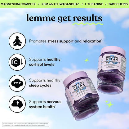 Lemme Relax Soft Chews with Magnesium Glycinate & Citrate, KSM-66 Ashwagandha + L-Theanine to Support Stress Relief, Cortisol Levels, Mood & Healthy Sleep Cycles, BlackBerry Lemonade (30 Chews)