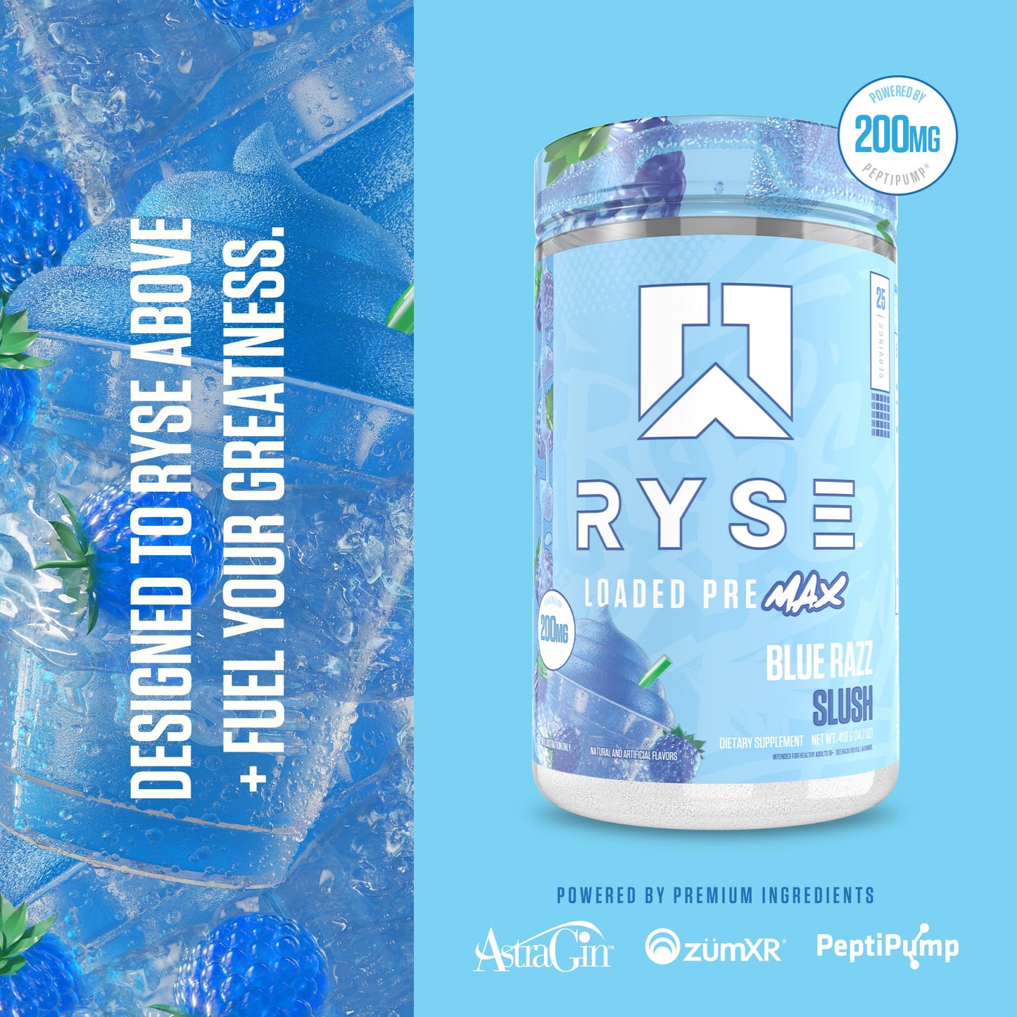Ryse Loaded Pre Max Pre Workout Powder - Orange Cream - 300mg Dual-Phase Caffeine for Sustained Energy for Men & Women - L-Citrulline, PeptiPump & Alpha-GPC for Power, Pumps & Focus - 25 Servings