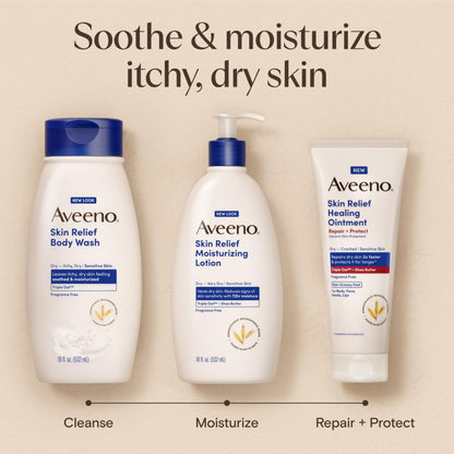 Aveeno Skin Relief Moisturizing Lotion Heals Very Dry, Sensitive Skin, Fast-Absorbing Body Aveeno