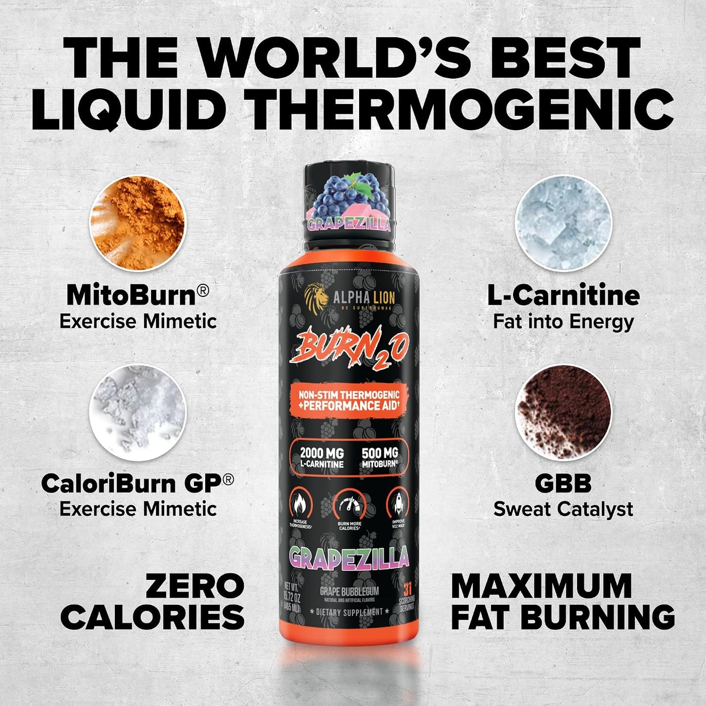 ALPHA LION Stubborn Fat Loss Stack – Superhuman Burn Pre Workout + Burn2O Liquid L-Carnitine 2000mg (Grapezilla) Non-Stim Thermogenic – Day & Night Metabolism Booster & Energy Stack for Men and Women
