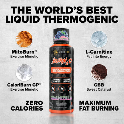 ALPHA LION Stubborn Fat Loss Stack – Superhuman Burn Pre Workout + Burn2O Liquid L-Carnitine 2000mg (Grapezilla) Non-Stim Thermogenic – Day & Night Metabolism Booster & Energy Stack for Men and Women