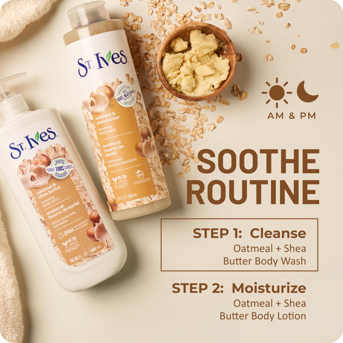 St. Ives Oatmeal & Shea Butter Body Wash, Soothing Body Care with 100% Natural Extracts, Moisturizing Body Soap, Daily Shower Gel Cleanser with Comforting Warm Fragrance, 22oz St. Ives