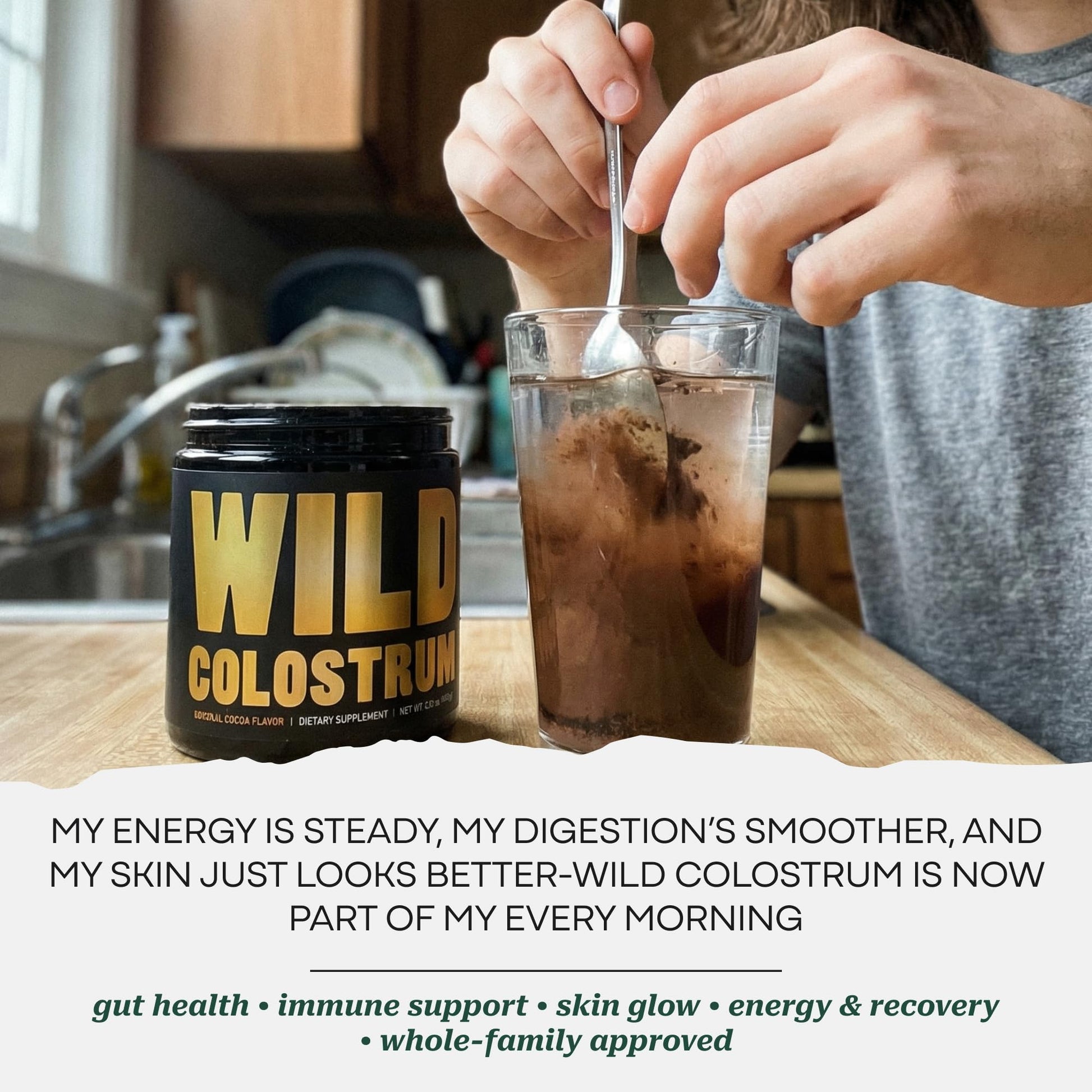 Colostrum Supplement - Grass Fed Pure Bovine Colostrum Powder - 2000mg & 400mg IgG (calostro bovino) - Gut, Immunity, Skin, Hair Support - Sugar Free, Natural Cacao Flavour, 30 Servings Wild Foods buy australia supplements