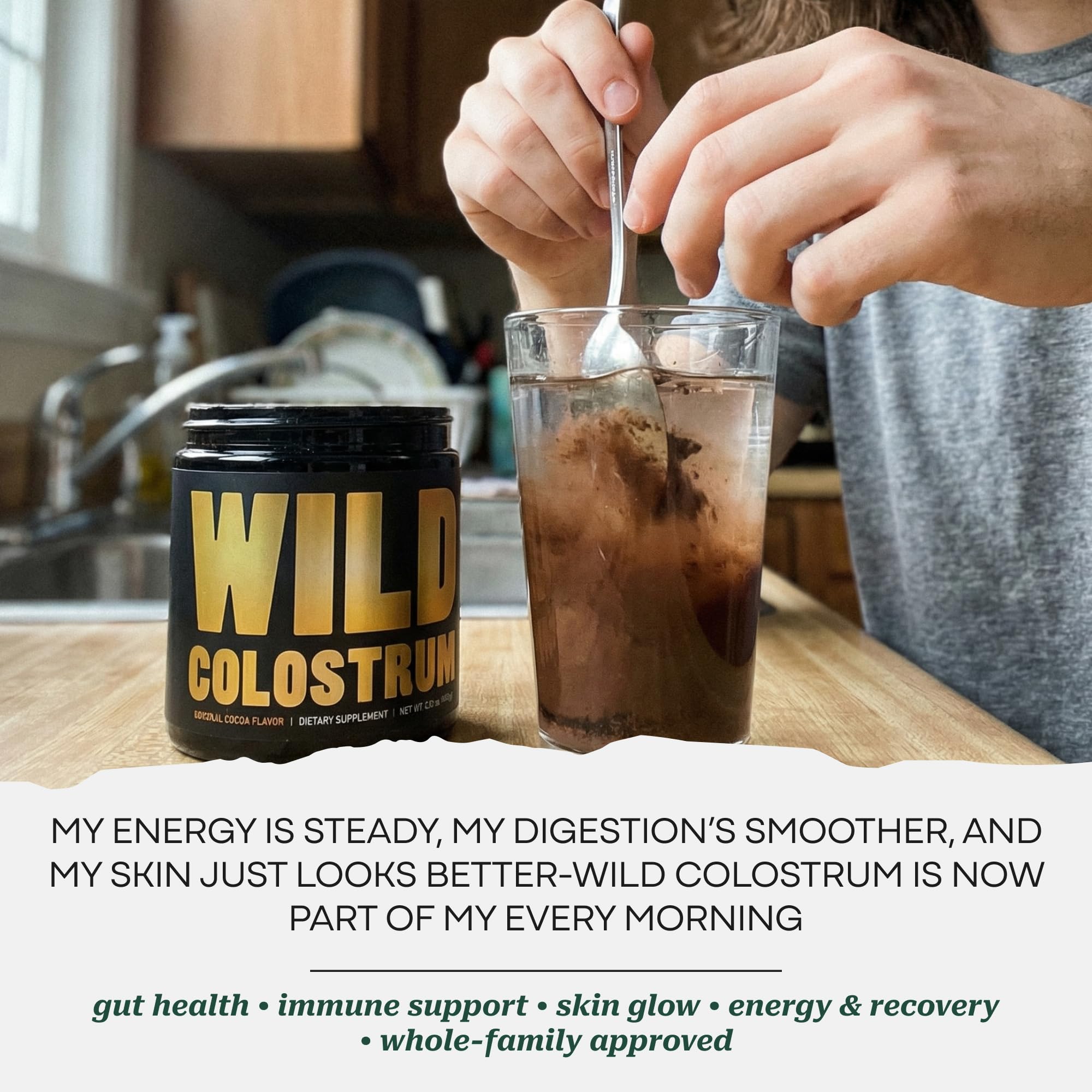 Colostrum Supplement - Grass Fed Pure Bovine Colostrum Powder - 2000mg & 400mg IgG (calostro bovino) - Gut, Immunity, Skin, Hair Support - Sugar Free, Natural Cacao Flavour, 30 Servings Wild Foods buy australia supplements