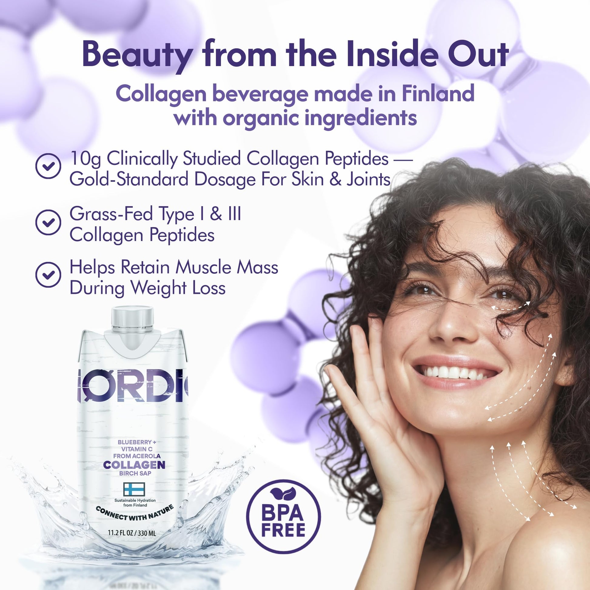 Nordic Liquid Collagen Peptide Drink, Organic Birch Sap, Wild blueberry + Vitamin C, Made in Finland - 10g Clinically Studied Grass Fed Collagen Peptides for Skin Hair Nails & Joint Support, with Silica, BPA-Free Beverage (12 Pack) Nordic Tree Water buy australia supplements
