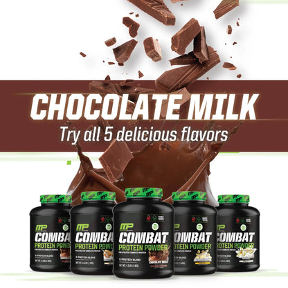 MusclePharm Combat Protein Powder, Chocolate Milk Flavor, Fuels Muscles for Productive Workouts, 5 Protein Sources including Whey Protein Isolate & Egg Albumin, Gluten Free, 4.2 lb, 52 Servings Muscle Pharm