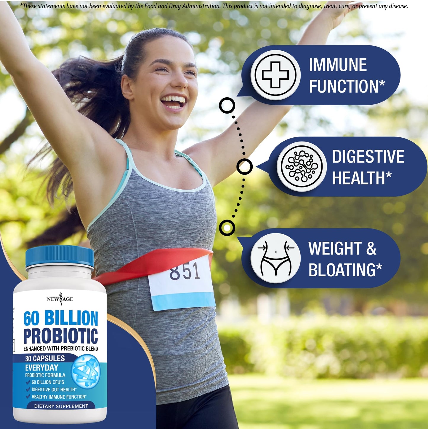 Probiotics 60 Billion CFU with Prebiotic Formula - Probiotics for Women and Men and Adults, 100% Natural Digestive Enzymes, NEW AGE