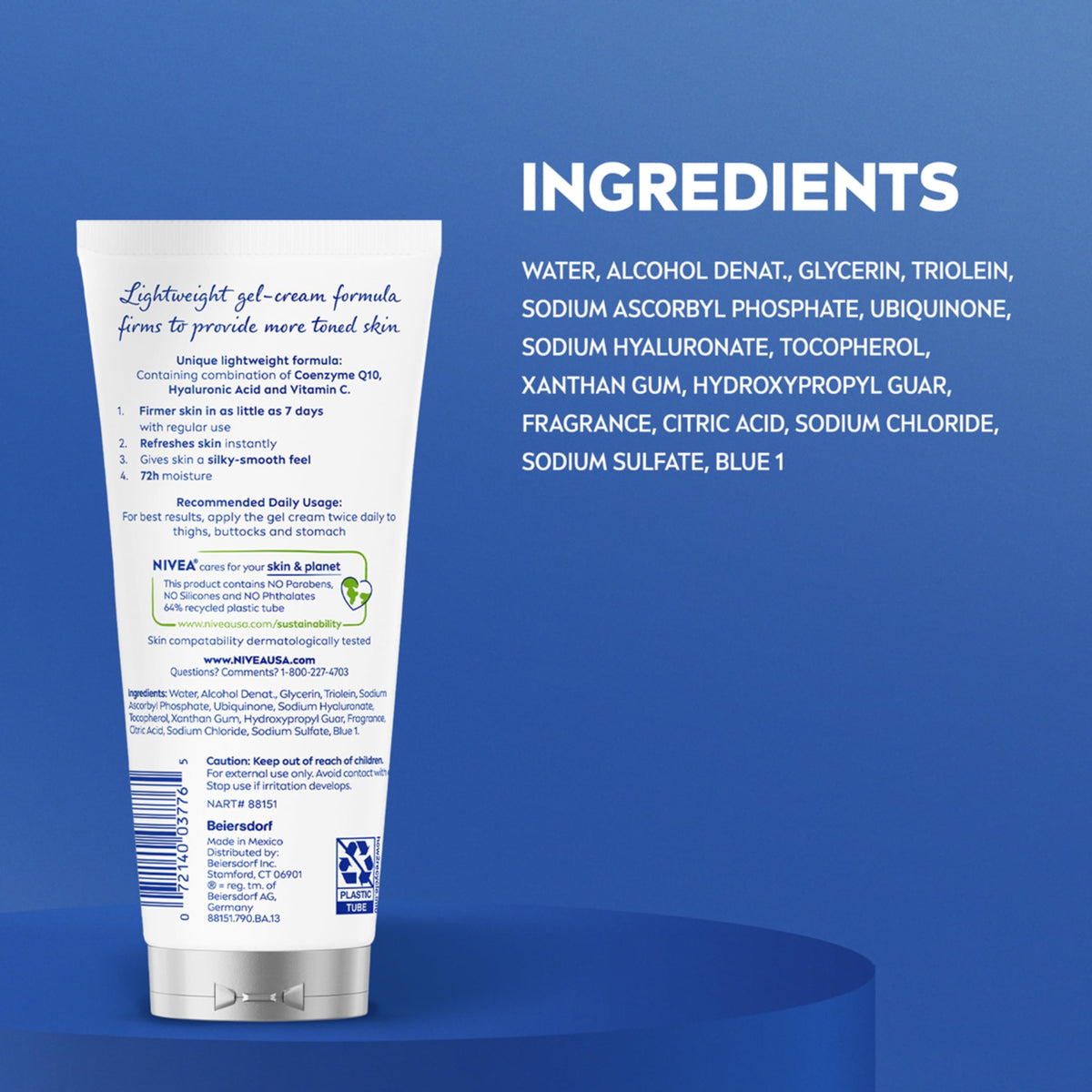 NIVEA Skin Firming & Toning Body Gel Cream with Q10, Hyaluronic Acid and Vitamin C, Clinically Tested Skin Firming & Toning Cream, 72-Hour Moisture, 6.7 Oz Tube NIVEA