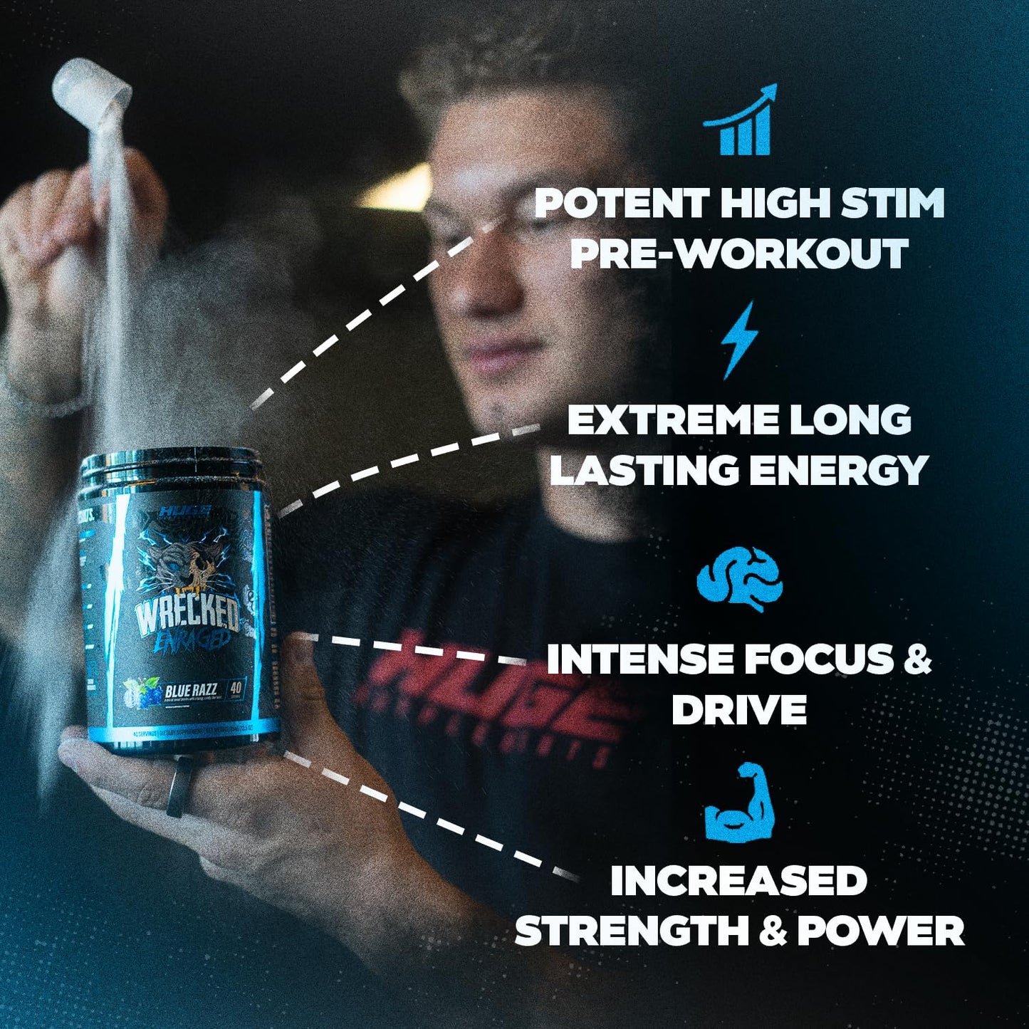 Wrecked Enraged High Stim Pre Workout - Extreme Hardcore Formula for Intense Energy, Laser Focus & Maximum Strength - Potent Stimulant Matrix - for Advanced Lifters, Not for Beginners (40 Servings)