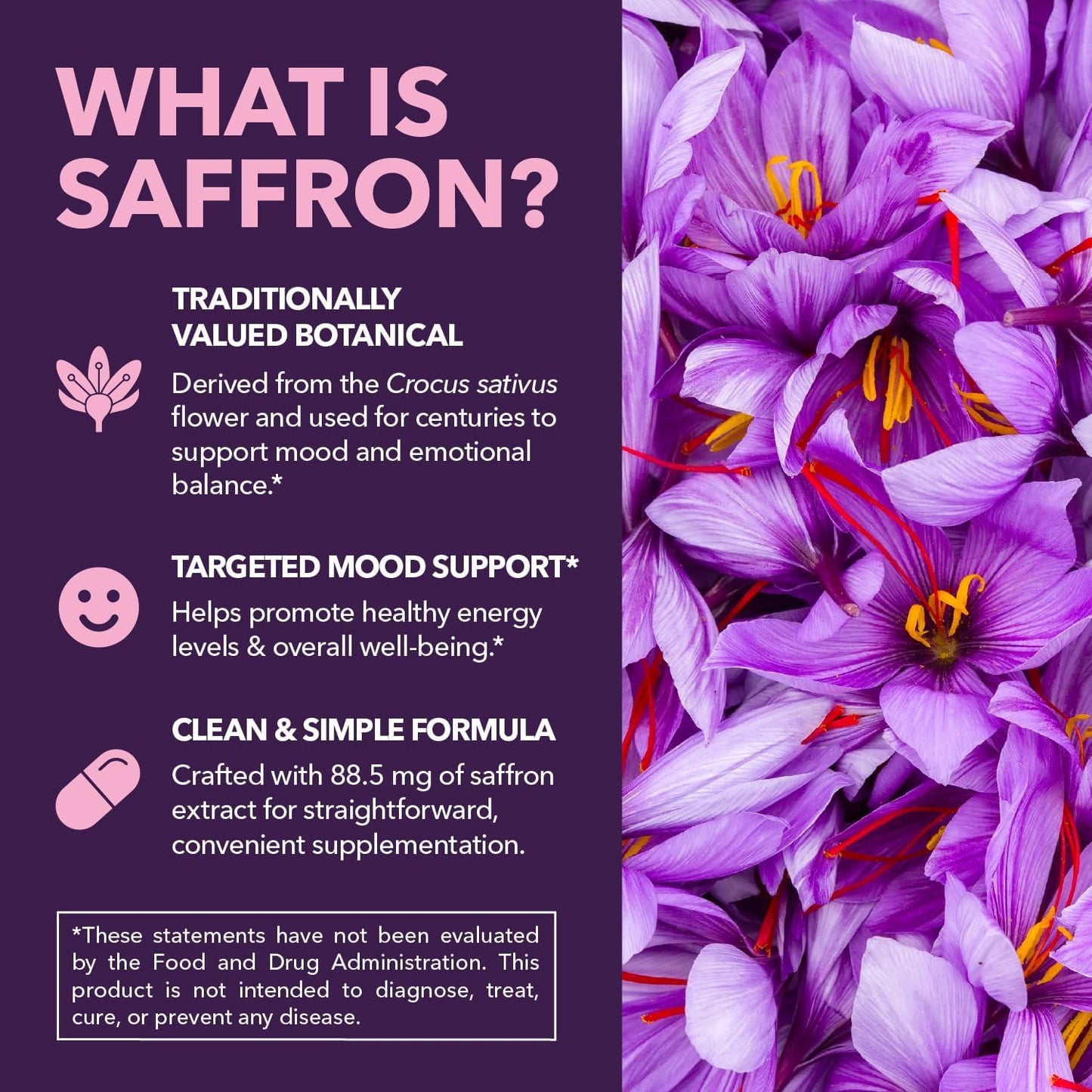 Saffron Supplements, 88.5mg Saffron Extract Per Serving, 30 Servings | Antioxidant Support to Promote Energy, Mood Support & Eye Health, 30 Count, Vegan, Non-GMO & Gluten Free, 1 Month Supply Gsupps Australia