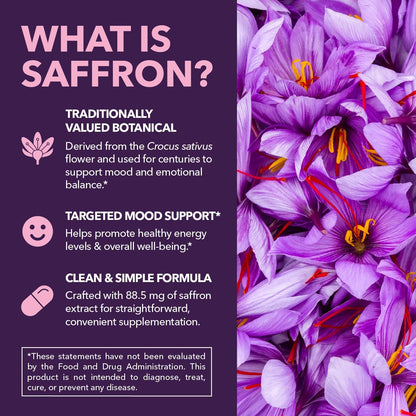 Saffron Supplements, 88.5mg Saffron Extract Per Serving, 30 Servings | Antioxidant Support to Promote Energy, Mood Support & Eye Health, 30 Count, Vegan, Non-GMO & Gluten Free, 1 Month Supply Gsupps Australia