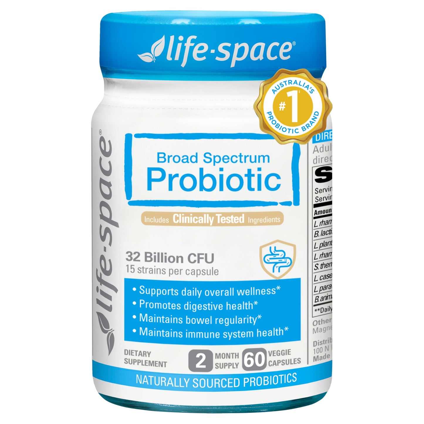 Life-Space Premium Broad Spectrum Probiotics, 2 Month Serving, 32 Billion CFU & 15 Diverse Strains, Formulated for Daily Digestive Health & Immune Health, Life-Space