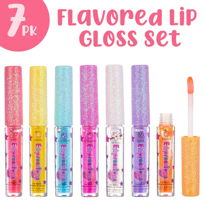 7pc Fruity Flavored Lip Gloss Set - Assorted Fruit Flavor-Great Gift Expressions girl