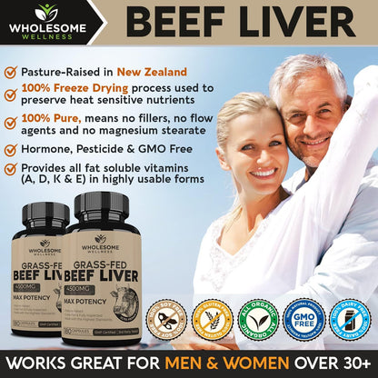Wholesome Wellness Multi Collagen Protein Powder Hydrolyzed (Type I II III V X) + Grass Fed Desiccated Beef Liver Capsules (180 Pills, 750mg Each) - Natural Iron, Vitamin A, B12 for Energy Bundle Gsupps Australia
