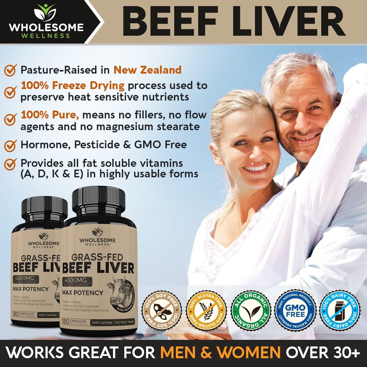 Grass Fed Desiccated Beef Liver Capsules (180 Pills, 750mg Each) + Liposomal Vitamin C Capsules (200 Pills 1500mg Buffered) High Absorption VIT C Bundle Gsupps Australia