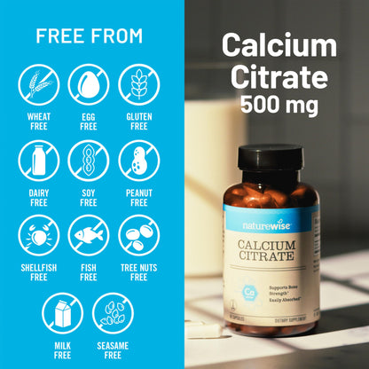 NatureWise Calcium Citrate 500mg Capsules - Supplement for Bone Health - Easy to Digest & Absorb - Vegan, Non-GMO NatureWise