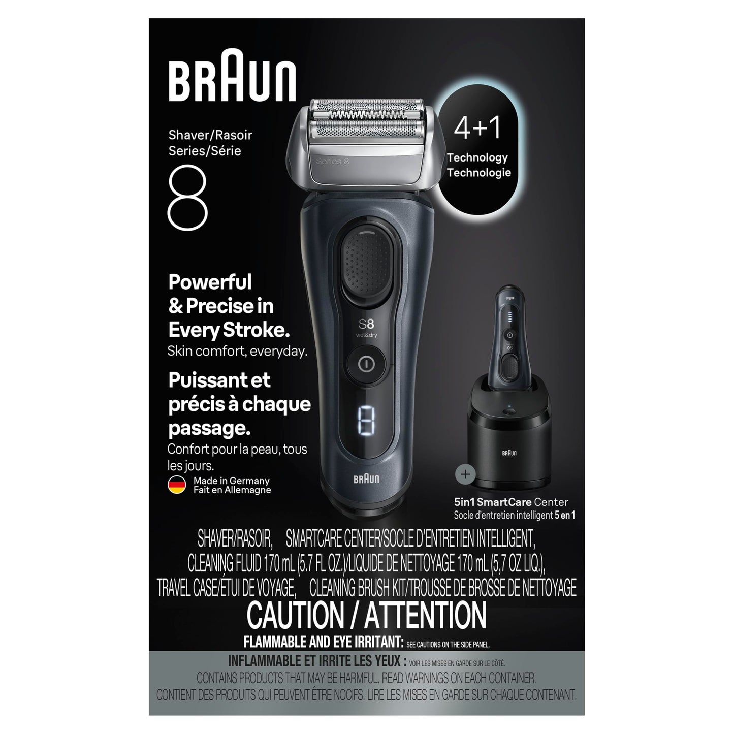 Braun Series 8 Electric Razor for Men, with 4+1 Shaving Elements & Precision Long Hair Trimmer, Close & Gentle Even on Dense Beards, Wet & Dry Electric Razor with 60min Runtime, 8517s Galvano Silver Gsupps Australia