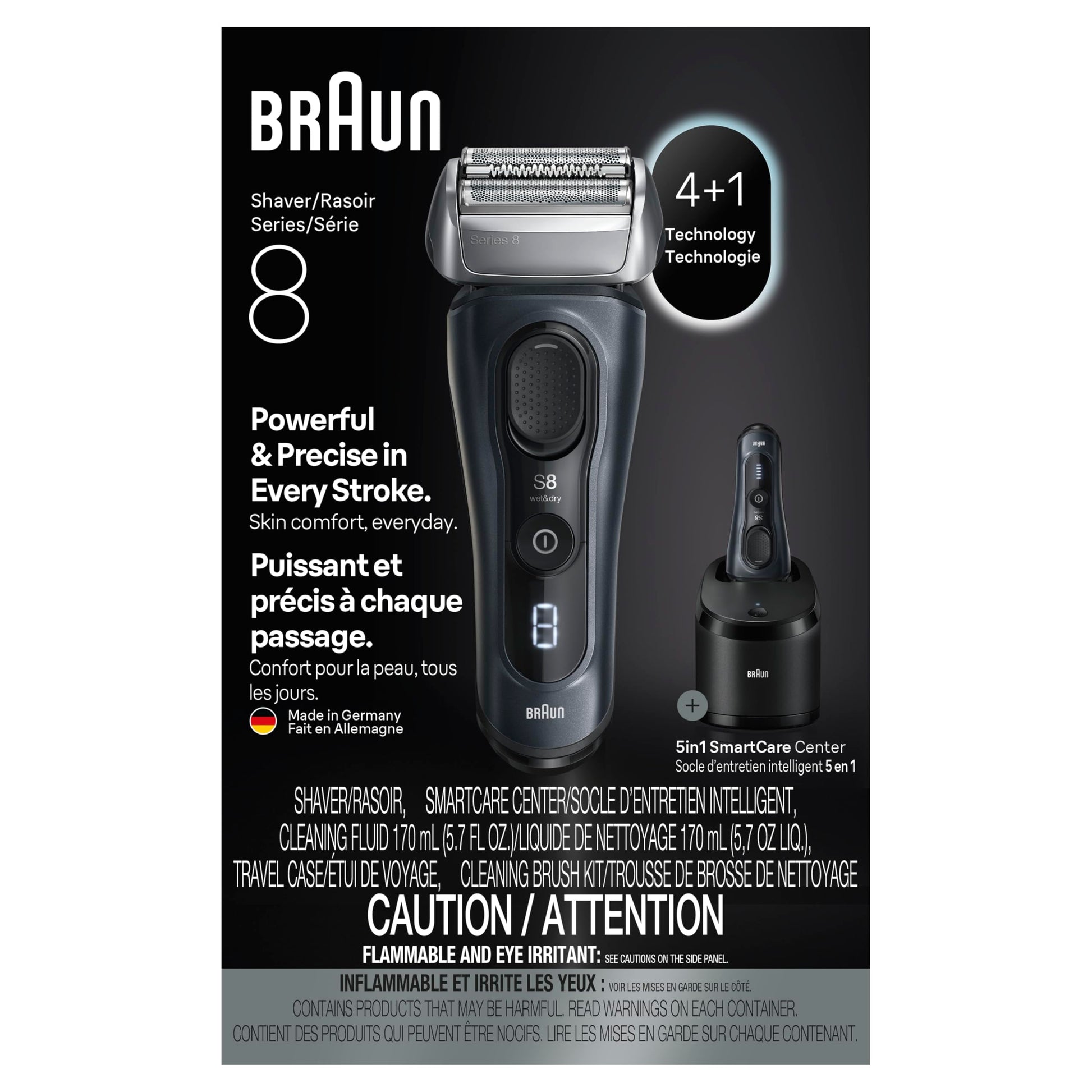 Braun Series 8 Electric Razor for Men, with 4+1 Shaving Elements & Precision Long Hair Trimmer, Close & Gentle Even on Dense Beards, Wet & Dry Electric Razor with 60min Runtime, 8517s Galvano Silver Gsupps Australia