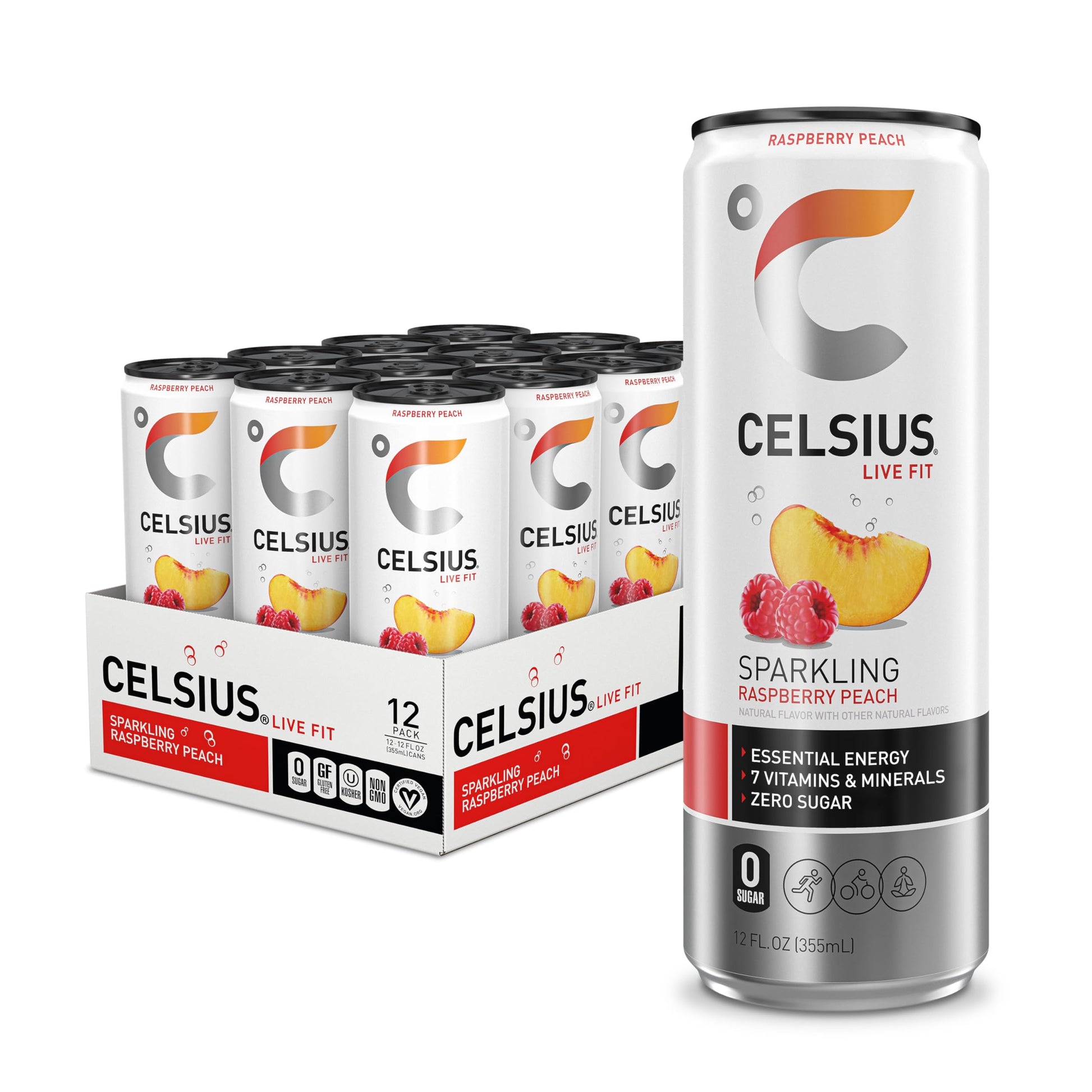 CELSIUS Sparkling Raspberry Peach, Functional Essential Energy Drink 12 Fl Oz (Pack of 12) CELSIUS buy australia supplements