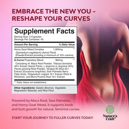 G-Curve Butt and Breast Growth Capsules - Horny Goat Weed Muira Puama & Maca Root for Butt Growth Support - Advanced Herbal Formula - Supports Bigger Butt & Bigger Breast - Easy to Swallow - 60 Count Gsupps Australia