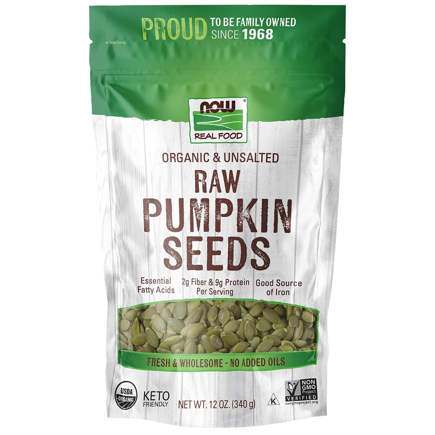 NOW Foods, Organic Pumpkin Seeds, Raw and Unsalted, Excellent Source of Protein and Iron, Certified Non-GMO, Keto-Friendly Snack, 12-Ounce (Packaging May Vary) Gsupps Australia