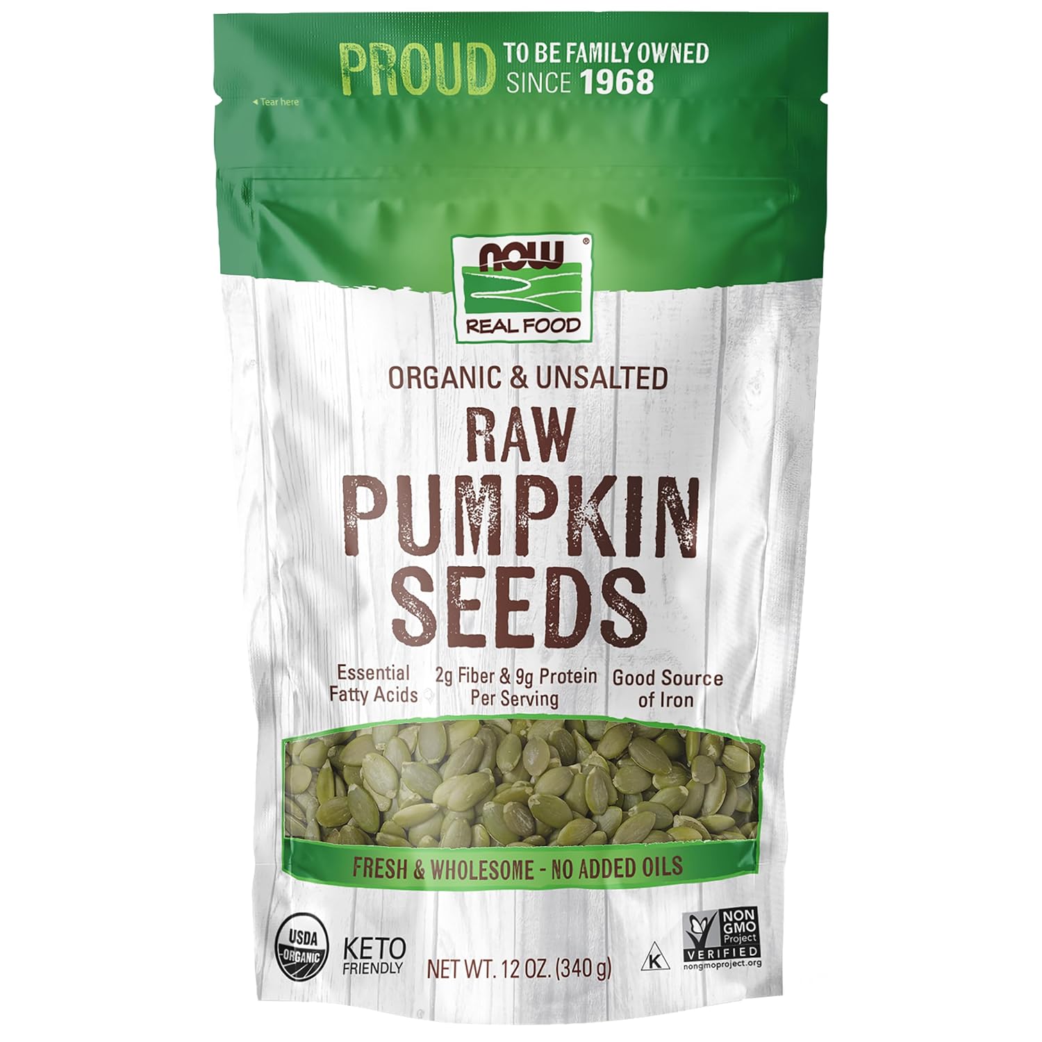 NOW Foods, Organic Pumpkin Seeds, Raw and Unsalted, Excellent Source of Protein and Iron, Certified Non-GMO, Keto-Friendly Snack, 12-Ounce (Packaging May Vary) Gsupps Australia