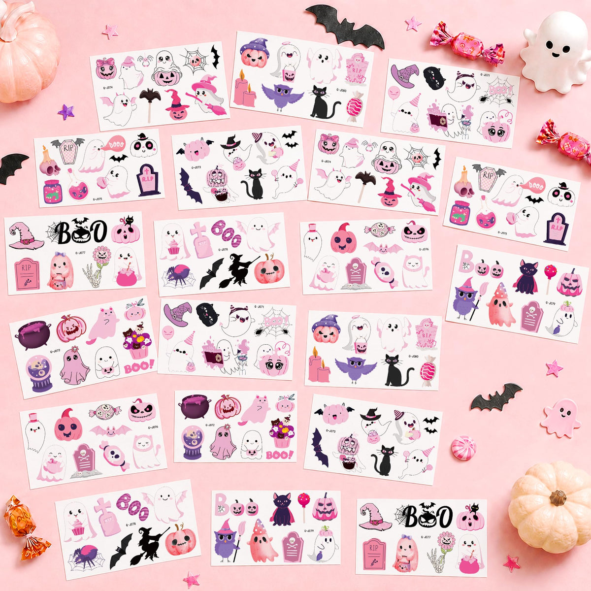 168PCS Pink Halloween Temporary Tattoos for Kids Halloween Party Favors Epuxiael