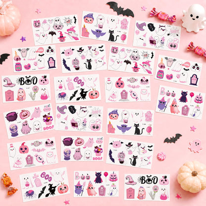 168PCS Pink Halloween Temporary Tattoos for Kids Halloween Party Favors Epuxiael