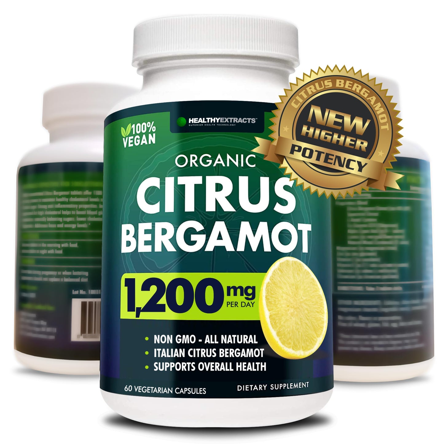 Citrus Bergamot Supplement – 150:1 Extract, 1200mg per Serving, 70% Polyphenols, Italian Sourced, 60 Count, 1 Month Supply, Made in the USA Healthy Extracts