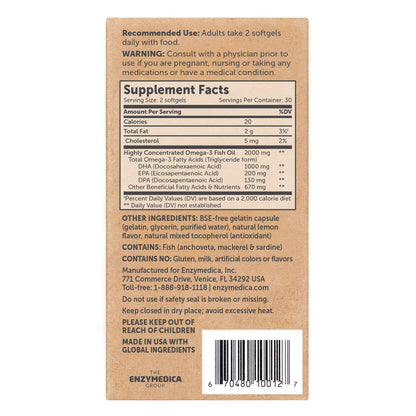 Aqua Biome by Enzymedica Omega 3 Fish Oil Maximum Strength - 120 Softgels | Fish Oil Omega 3 Fatty Acid Supplement for Women & Men, Source of DPA, EPA, & DHA, Heart & Brain Health Support, Gluten Free Gsupps Australia