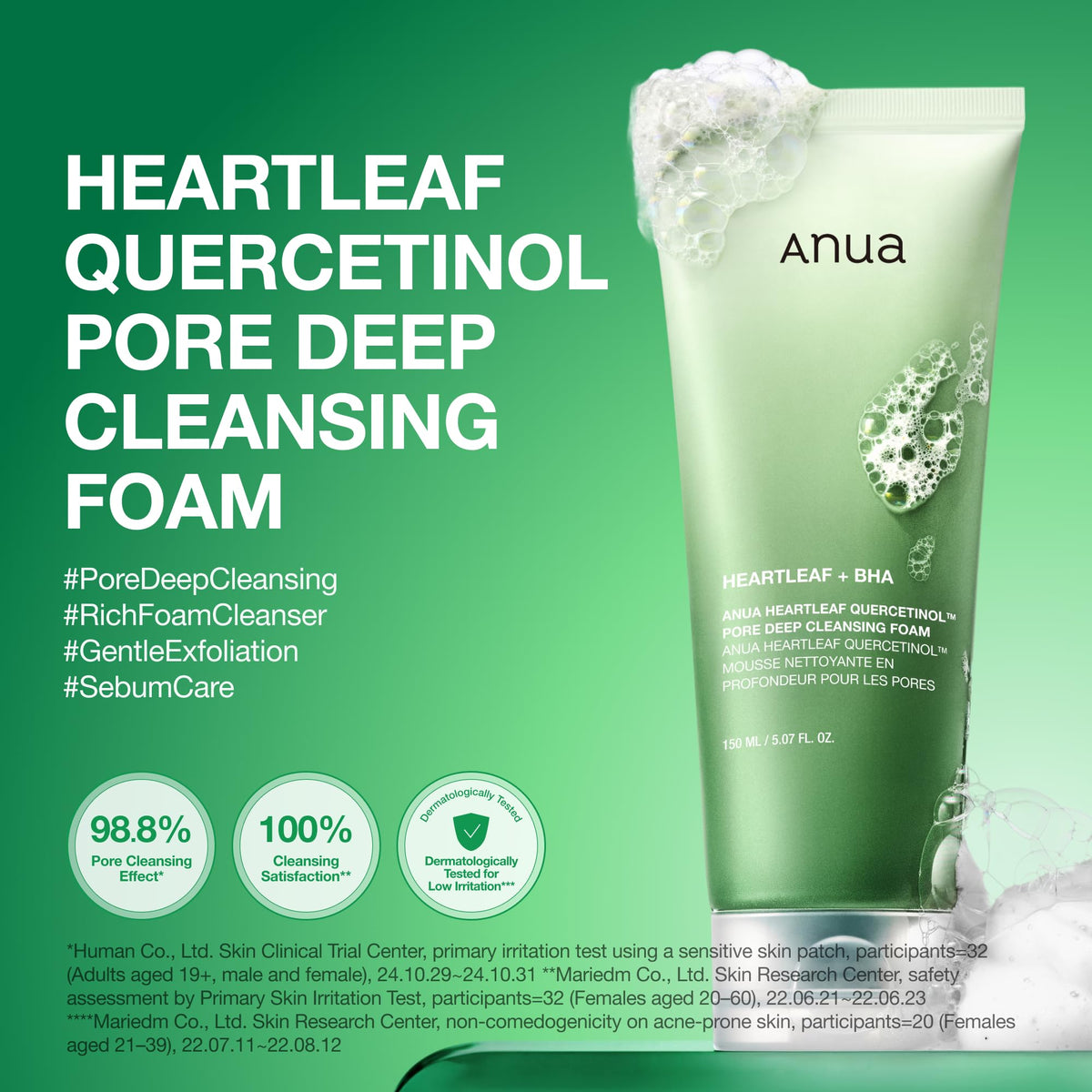 Anua Heartleaf Quercetinol Pore Deep Cleansing Foam, 5.07 fl.oz ANUA