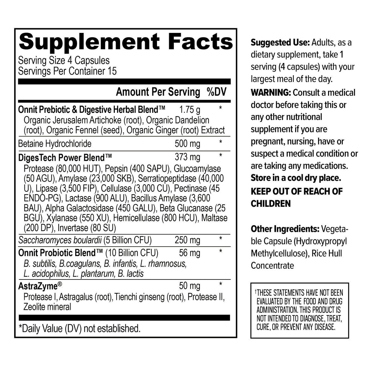 ONNIT Total Gut Health Daily Digestive Support, IGEN™ Non-GMO Tested Digestion Supplement for Women and Men with 7 Strains of Probiotics, ONNIT