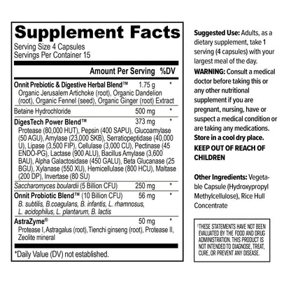 ONNIT Total Gut Health Daily Digestive Support, IGEN™ Non-GMO Tested Digestion Supplement for Women and Men with 7 Strains of Probiotics, ONNIT