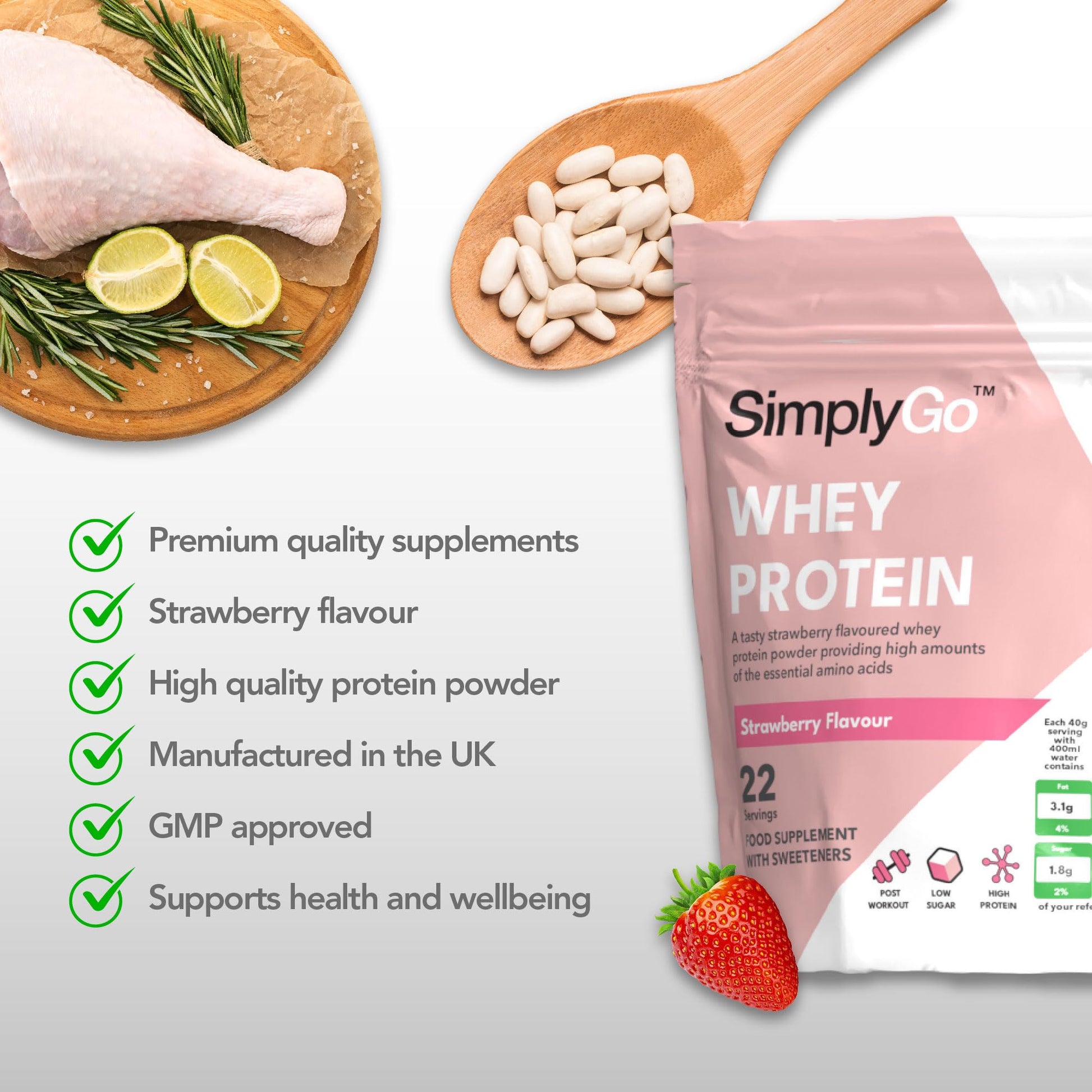 SimplyGo Whey Protein Powder | 900g | Simply Add 30g to Water, Juice or Shakes Simply Supplements buy australia supplements