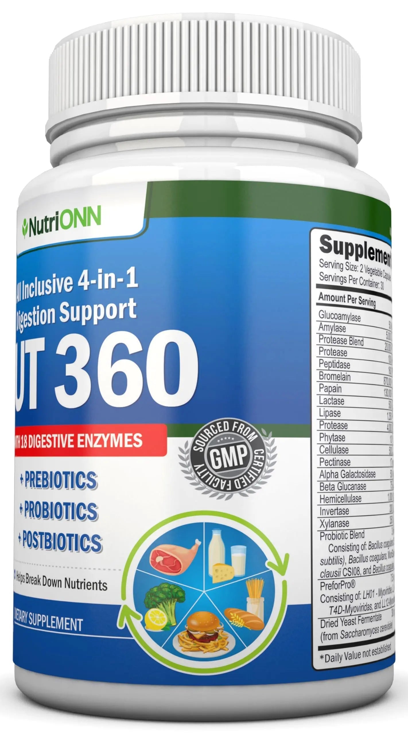 4-in-1 Probiotics, Prebiotics & Postbiotics with 18 Digestive Enzymes for Women & Men - Complete Gut & Digestive Support Supplement - Bloating Relief and Enzymes for Digestion - Non GMO - Vegan NutriONN buy australia supplements