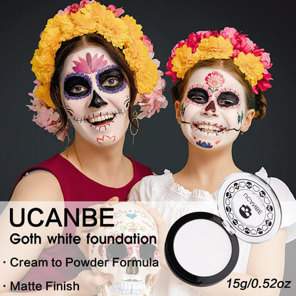 UCANBE Goth White Cream to Powder Foundation Makeup, Professional Clown White Face Body Paint with Matte Finish for Halloween, SFX Makeup, Cosplay, Costume, Stage, Mime & Film(0.52oz) UCANBE