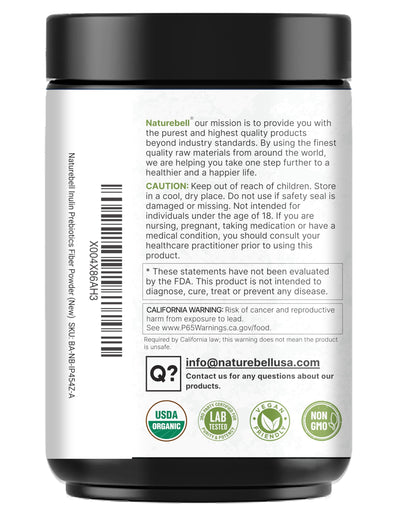 NatureBell Organic Inulin Prebiotic Fiber Powder, 1lb | Natural Chicory Root Source – Easily Mixes with Coffee or Smoothies – Fiber Supplement for Women & Men NatureBell