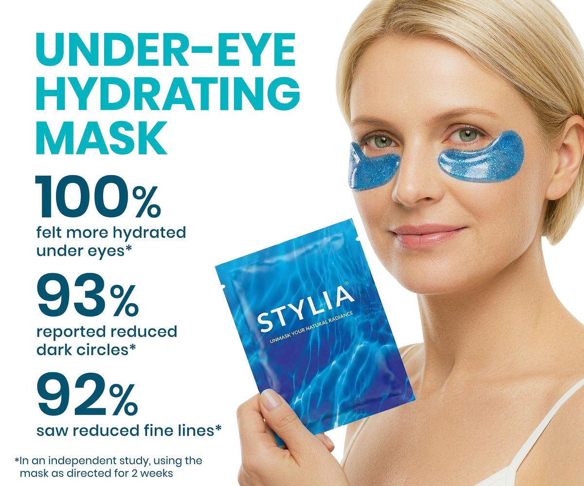 Stylia Collagen & Vitamin C Under Eye Patches for Puffy Eyes & Dark Circles - Depuffing, Hydrating & Firming Under Eye Mask with Hyaluronic Acid - Stocking Stuffers for Teen Girls, Vegan (30 Pairs) Stylia