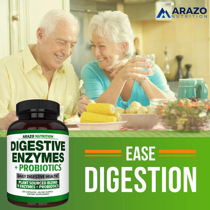Digestive Enzymes with Probiotics - Multi Enzyme Nutritional Supplement - Acidophilus Bromelain Papaya Papain Lipase & Lactase - Improve Digestion - 120 Pills - Arazo Nutrition Gsupps Australia
