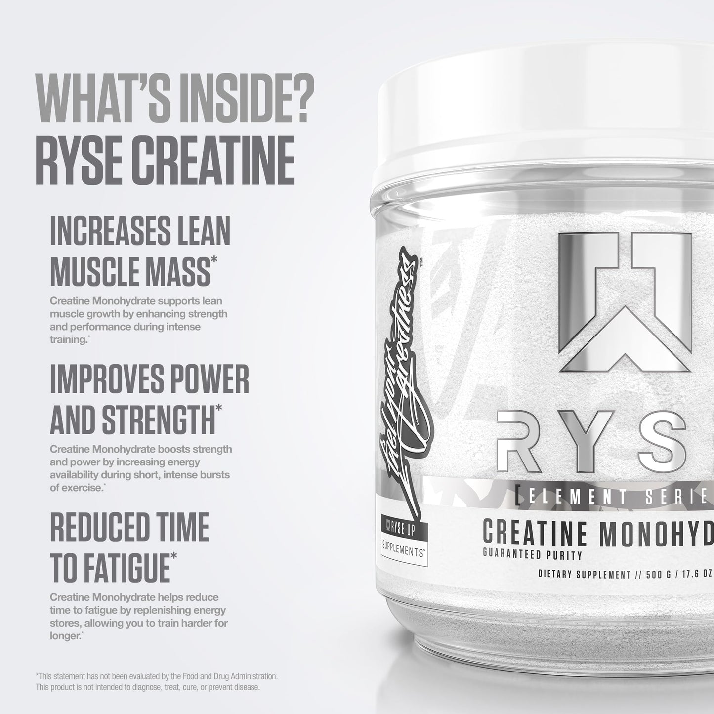 RYSE Creatine Monohydrate Powder - Unflavored - Supports Men & Women Lean Muscle Growth, Strength, Power, and Endurance - Helps Reduce Fatigue and Improve Workout Recovery - 60 Servings