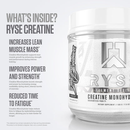RYSE Creatine Monohydrate Powder - Unflavored - Supports Men & Women Lean Muscle Growth, Strength, Power, and Endurance - Helps Reduce Fatigue and Improve Workout Recovery - 60 Servings
